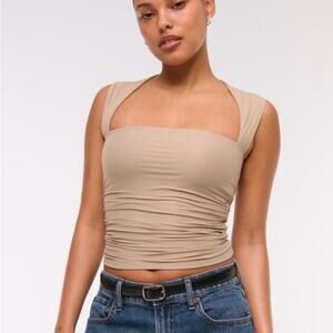 Abercrombie & Fitch Sz. Xs Tan Fitted Ruched Tank Top Y2K Stretchy Tight
